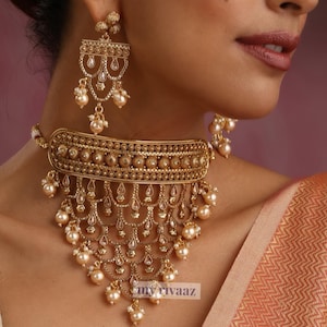 Alina Gold Polki Choker, Gold Statement Necklace Set, Indian Jewelry, Pakistani Jewelry, Punjabi Jewelry, Polki Choker, Indian Choker