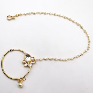 Gold Kundan Nose Ring, No piercing Required, Nath, Clip on Nose Ring, Indian Nose Ring,Nose Jewelry, Kundan Nose Ring, Indian Nose Jewelry