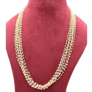 Pearl Mala Necklace: Golden Beads, Indian Jewelry, 24 inch Long Necklace