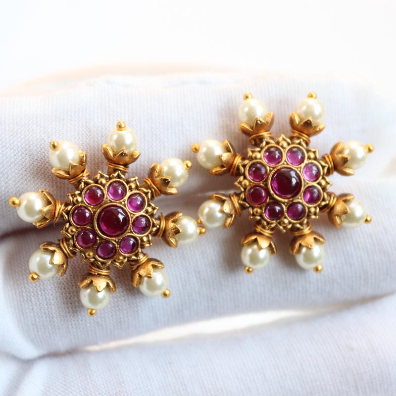Gem Stone Indian Drop Stud Earrings main image 1