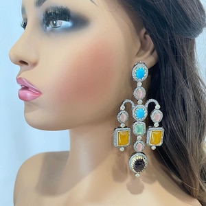 Vergoldete Kundan-Ohrringe im indischen Bollywood-Stil, 9,5 cm lang