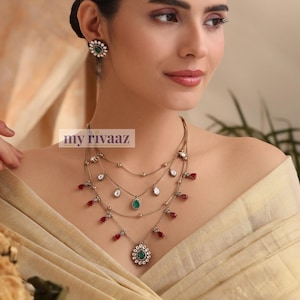 Kundan-set meerlaagse ketting: antieke gouden Indiase sieraden