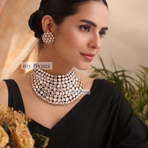 Polki Kundan Choker Necklace Set | Indian Bridal Jewelry | Gold Plated CZ Jewelry | Wedding Statement Set | South Asian Jewelry