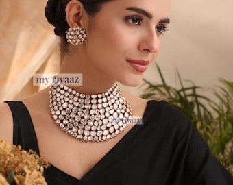 Polki Kundan Choker Necklace Set: Indian Bridal CZ Jewelry