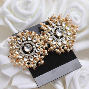 Kundan Pearl Studs, Indian Earrings, Kundan Earrings, Desi Earrings, Bollywood Earrings, Earrings Indian Style