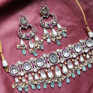 Shanaya Mint Choker, Indian Jewelry, Victorian Jewelry, Bollywood Jewelry, Emerald Choker, Indian Necklace, Sabyasachi Jewelry