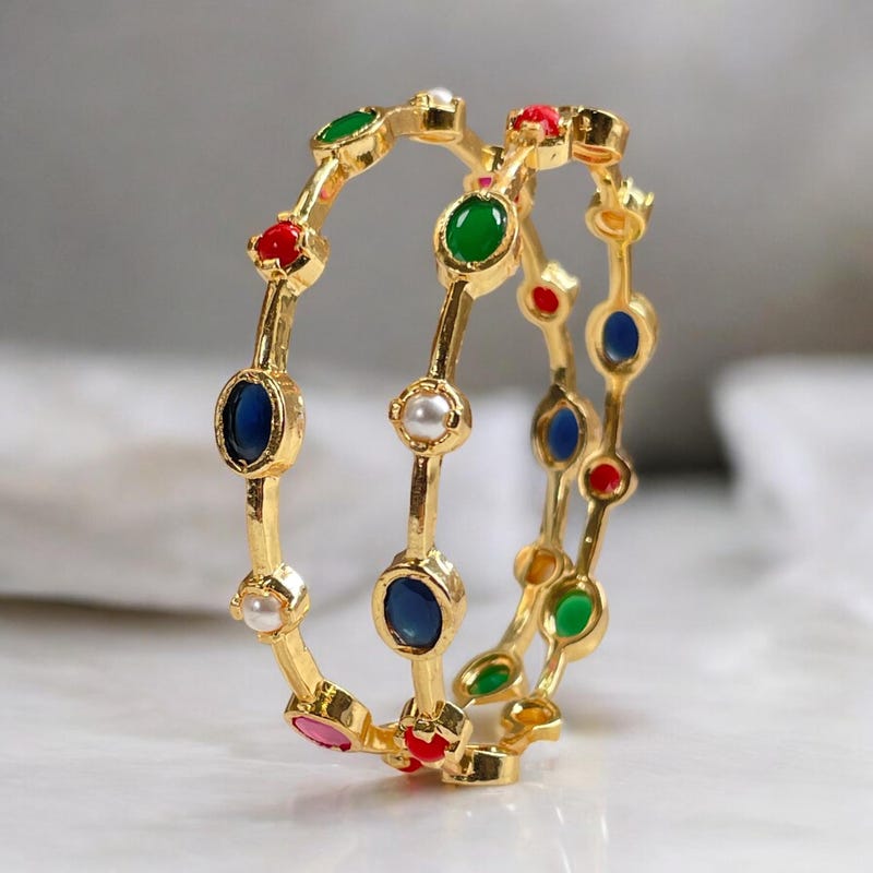 Gold Navratan Cuff Bracelet With Multi Stone Highlights main image 1