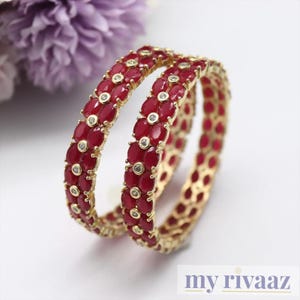 Ruby Gold Indian Bangle Pair, Dark Red Kade Bracelet Indian Wedding Jewelry