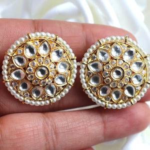 Kundan Pearl Studs, Indian Earrings, Kundan Earrings, Desi Earrings, Bollywood Earrings, Earrings Indian Style