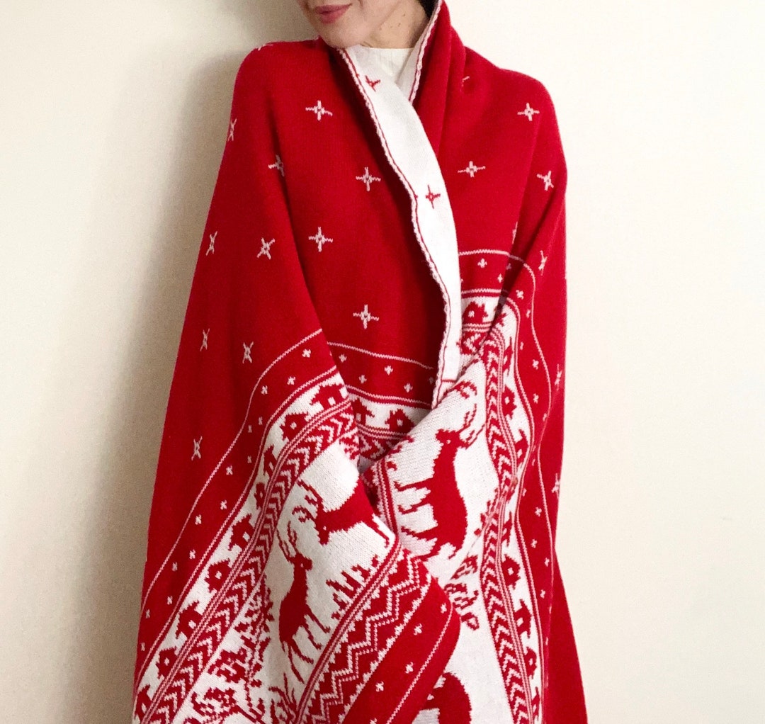 Christmas Throw, Holiday Throw, Wool Throw, Blanket Throw, Wool Blanket, Red Throw, Christmas