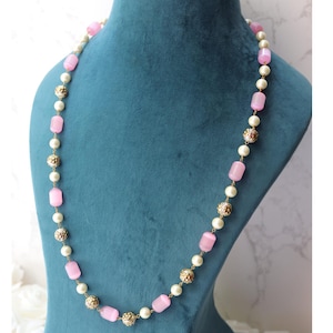 Lily Pink Beads Mala Necklce, Long Necklace, Long beads Necklace, Pink Beads Necklace, Indian Jewelry, Mala Necklace, Sari Necklace
