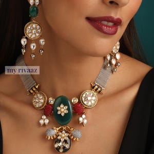 Misha Fusion Kundan Necklace, Indian Jewelry, Indian Necklace, Oxidized Jewelry, Kundan Necklace, Sabyasachi Jewelry, Bollywood Jewelry