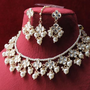 Gold Kundan Pearl Choker Necklace Set: Indian Wedding Jewelry