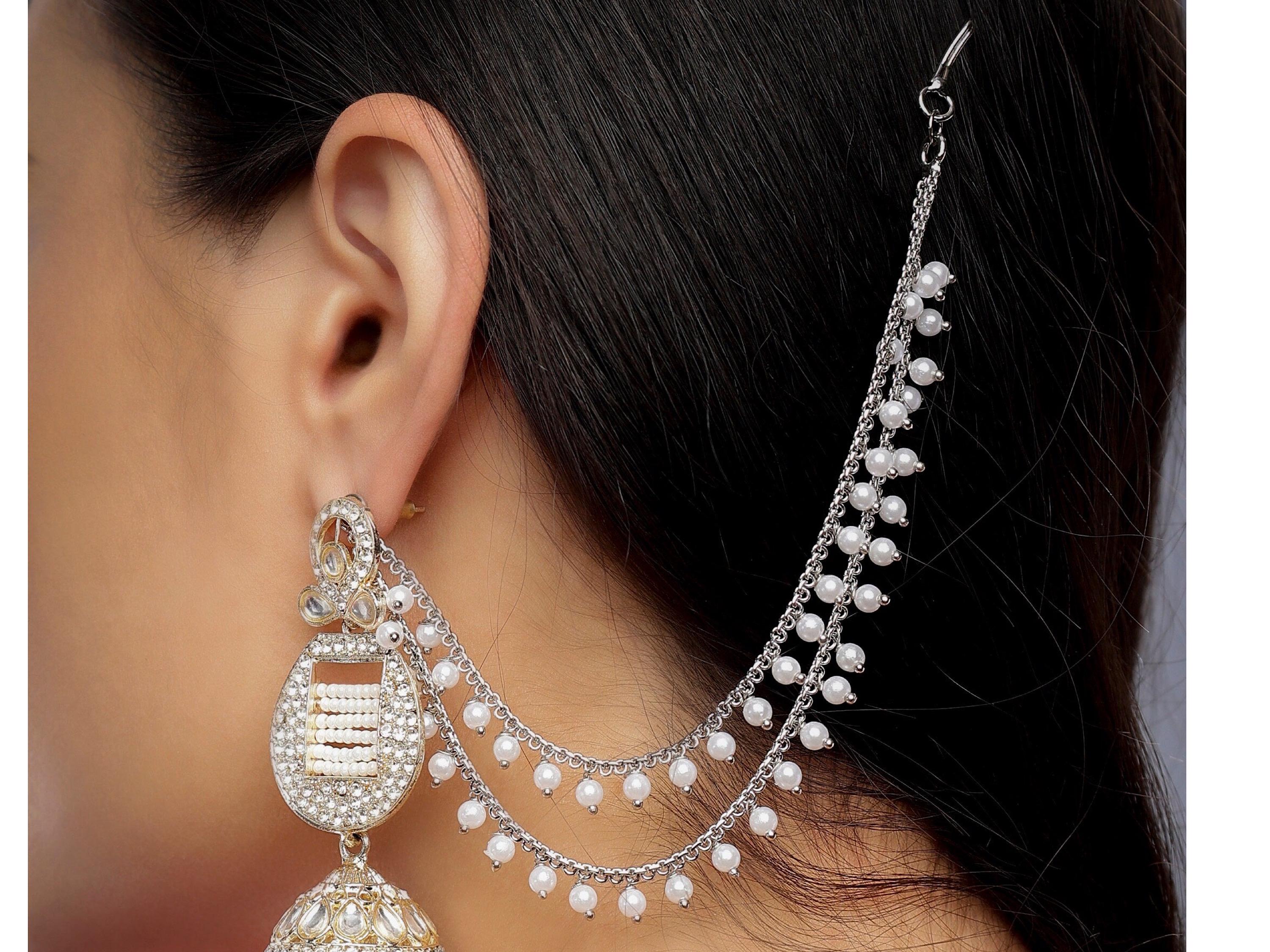 Earring attach with pearls and gungroos chain. 92.5 silver Bengal Heritage Hand Naksha Charu Earings! Naksha of  main image 3