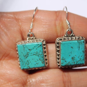Sterling Silver Turquoise Dangle Earrings: Geometric Boho Style