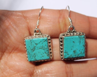 Sterling Silver Turquoise Earrings, Dangle Earrings, Geometric Earrings, Ethnic Earrings, Boho Earrings, Gemstone Earrings,