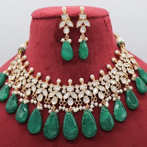 Emerald Green Kundan Choker Necklace Set: Indian Polki Jewelry