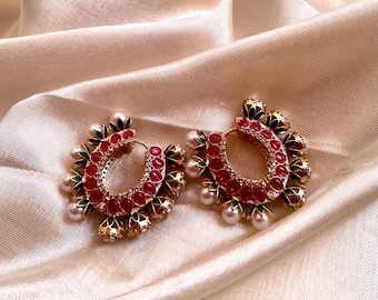 Kundan Pearl Hoop Earrings: Indian Bali Jewelry