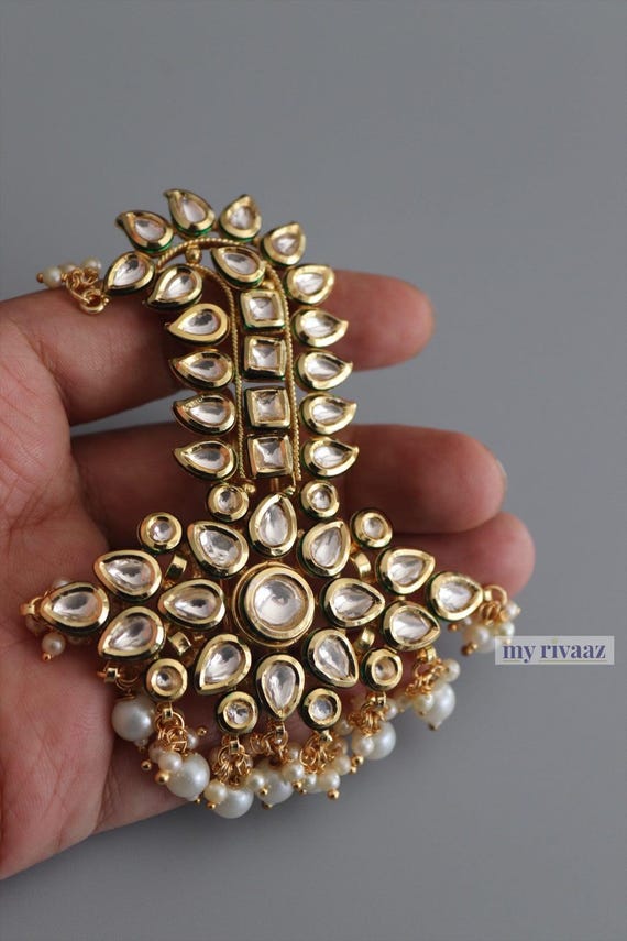 Kundan Groom Kalgi: Gold Plated Indian Wedding Turban Brooch