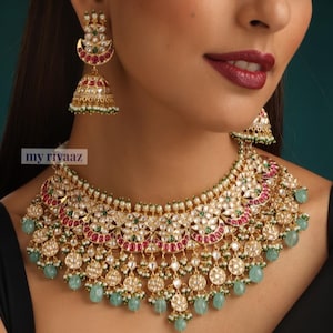 Conjunto de gargantilha Kundan fino Vira, colar vitoriano, joias indianas, colar Kundan indiano, colar Kundan, joias de Bollywood