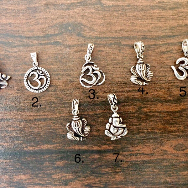 Sterling Silver Pendant, Ganesha Pendant, Om Pendant, Chakra Pendant, Reiki Charm, Yoga Meditation, Hindu GOD