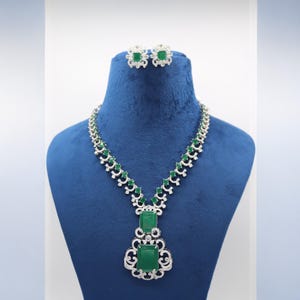 Long Green Kundan Indian Necklace Set: Rani Haar Jewelry