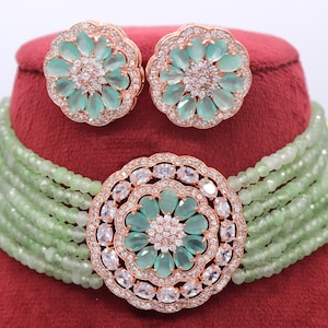 Mint Green Choker, Indian Jewelry, Kundan Necklace, Choker Set , Pakistani Jewellery, Bollywood Jewelry, Mint Necklace, Pakistani Jewelry
