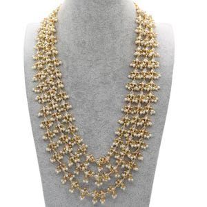 Dreischicht Perlen Mala Halskette: Goldener Kundan Indischer Schmuck