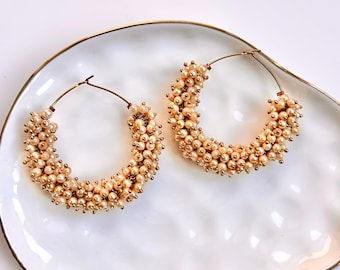 Gold Pearl Hoop Earrings: Indian Jhumki Bali Vali