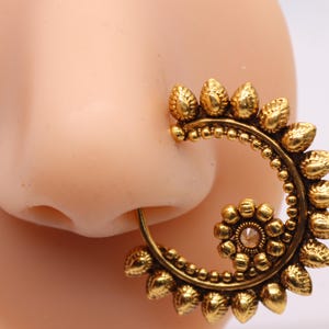 Antique Gold Nose Ring, No piercing Required, Nath, Clip on Nose Ring, Indian Nose Ring,Nose Jewelry, Kundan Nose Ring, Indian Nose Jewelry