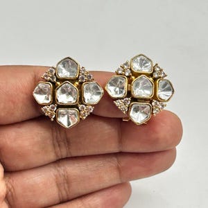 Pendientes Polki hechos a mano: pendientes Kundan indios