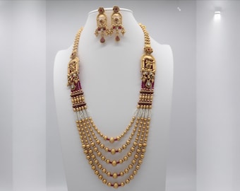 Long Gold Indian Necklace Rani Haar Necklace Set: Indian Jewelry
