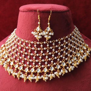 Gold Kundan Pearl Choker Necklace Set: Indian Jewelry