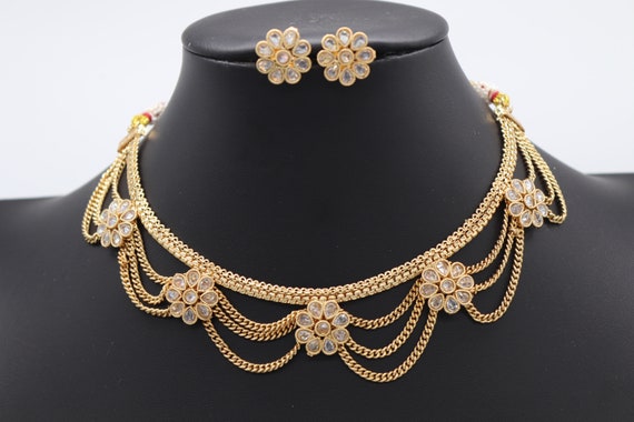 Gold Kundan Choker Necklace Set: Indian Jewelry