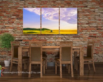 Download Canvas Wall Art Mockup Triptych Template Styled Stock Photography In Rustic Dining Room Cozy Brick Wall Canvas Arrangement For Painting New Free Downloads Mockups Logo PSD Mockup Templates