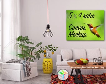 Download Free Stock Photo, Tropical, Canvas Print, Sofa, 5x4 Ratio, Artwork Styled Image, Art Display, Wall Art Mockup, Marketing, 4x5, 8x10, 16x20 PSD Template