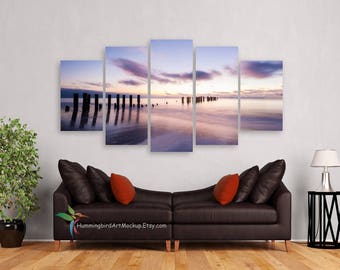 Split Multi Panel Canvas Wall Art Mockup Template Styled Stock Photography Split Canvas Arrangement Living Room Sofa Jpeg Png Files Brochure Design Photoshop