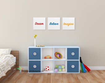 Download Canvas Wall Art Mockup Template Styled Stock Photography Set Of 3 Canvas Square Kids Room With Bed And Toys Boy Jpeg Png Files Free Mockups Photoshop PSD Mockup Templates