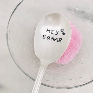 HEY SUGAR vintage sugar spoon, stamped coffee spoon, ice cream spoon