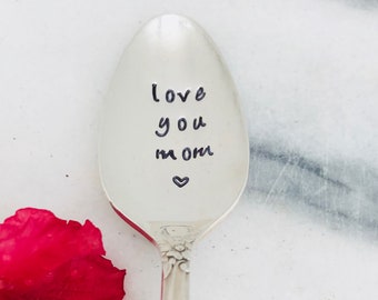 Mothers day spoon, handstamped vintage spoon, love you mom, gift for mom, coffee spoon