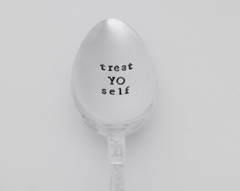 Custom handstamped spoon, treat yo self, foodie gift, ice cream spoon