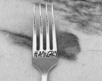 HANGRY handstamped vintage fork, foodie gift