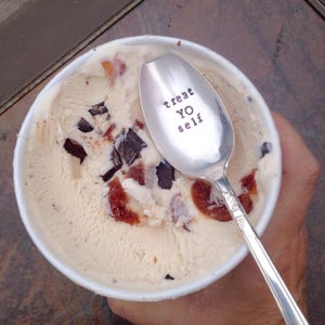 Stamped spoon, treat YO self, foodie gift, ice cream spoon, stamped coffee spoon, Mothers Day