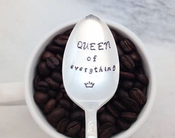QUEEN of everything, handstamped vintage coffee spoon
