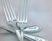 I do Me too, hand stamped vintage wedding forks. Engagement wedding silverware, custom with wedding date, bride and groom, personalized