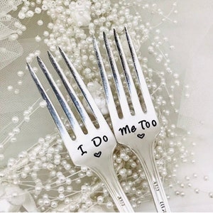 I Do Me Too stamped vintage wedding forks, personalized wedding