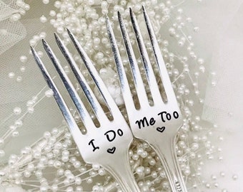 I Do Me Too stamped vintage wedding forks, personalized wedding