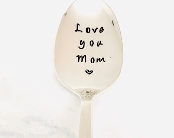 Love you Mom stamped vintage spoon, Mother’s Day gift