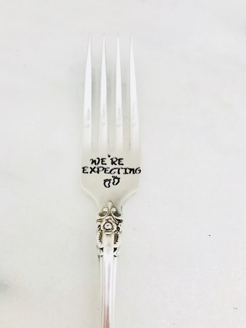 WE/'RE EXPECTING we/'re pregnant stamped silverware surprise baby announcement pregnancy announcement