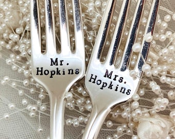 Personalized wedding forks, vintage silverplate